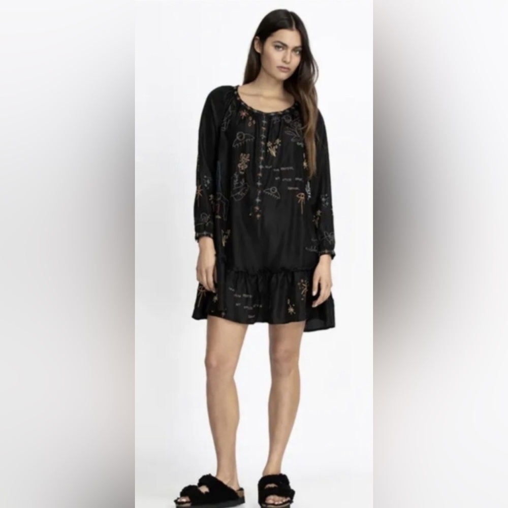 Johnny Was CALME YOGI EMBROIDERED FRIDAY DRESS - BLACK